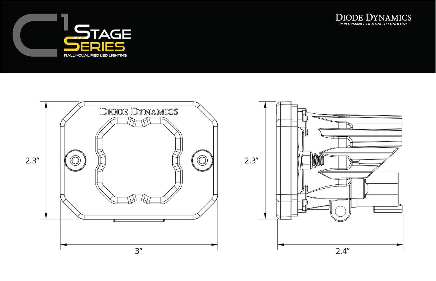 Diode Dynamics Flood / Amber Stage Series C1 Yellow Pro Flush Mount LED Pod (One)