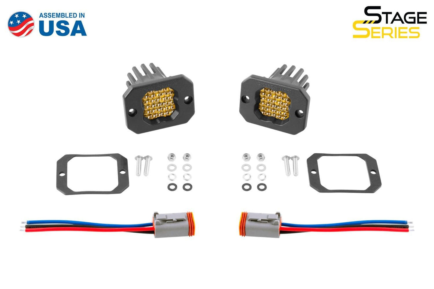 Diode Dynamics Flood / Amber Stage Series C1 Yellow Pro Flush Mount LED Pod (Pair)