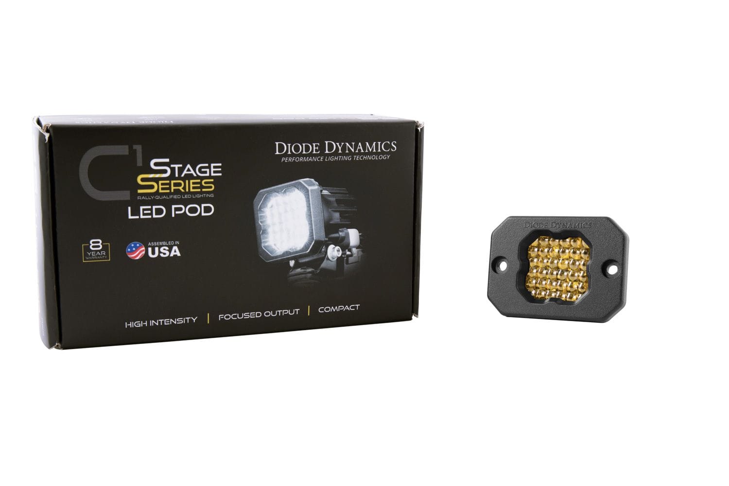 Diode Dynamics Flood / Amber Stage Series C1 Yellow Sport Flush Mount LED Pod (One)