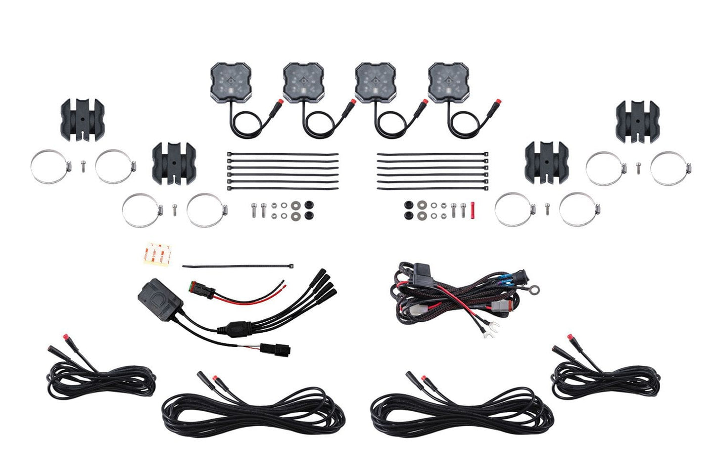 Diode Dynamics RGBW / Yes Stage Series Universal Rock Light SXS Installer Kit (4-Pack)