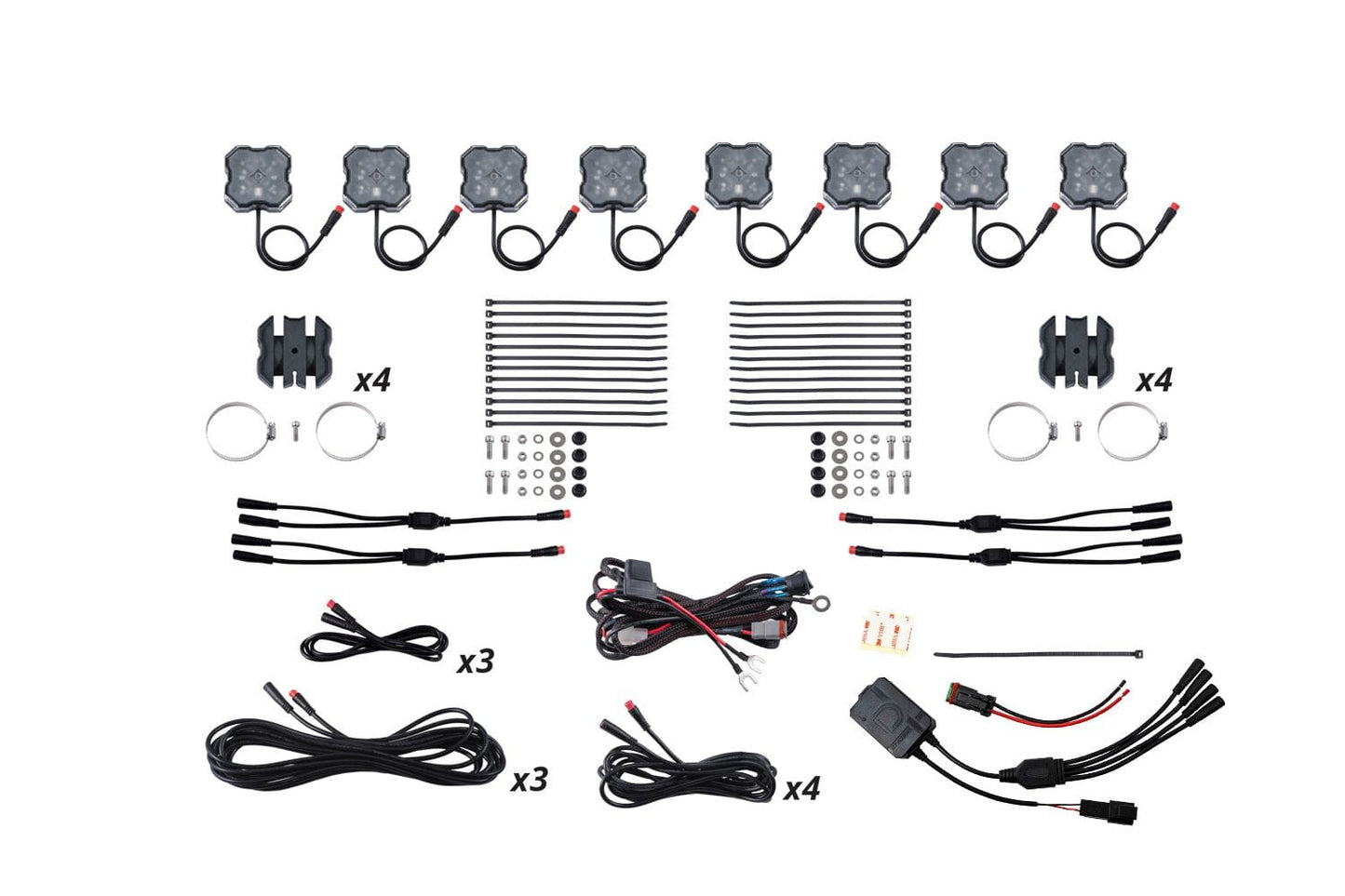 Diode Dynamics RGBW / Yes Stage Series Universal Rock Light SXS Installer Kit (8-Pack)