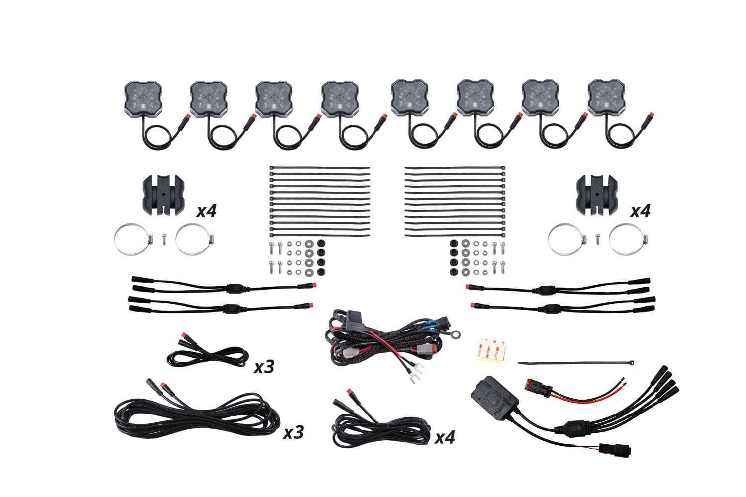 Diode Dynamics RGBW / Yes Stage Series Universal Rock Light SXS Installer Kit (8-Pack)