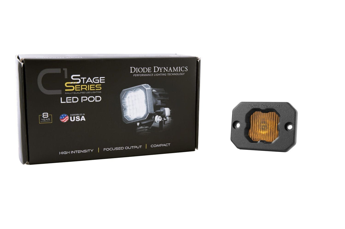 Diode Dynamics SAE Fog / Amber Stage Series C1 Yellow SAE Fog Flush Mount LED Pod (One)