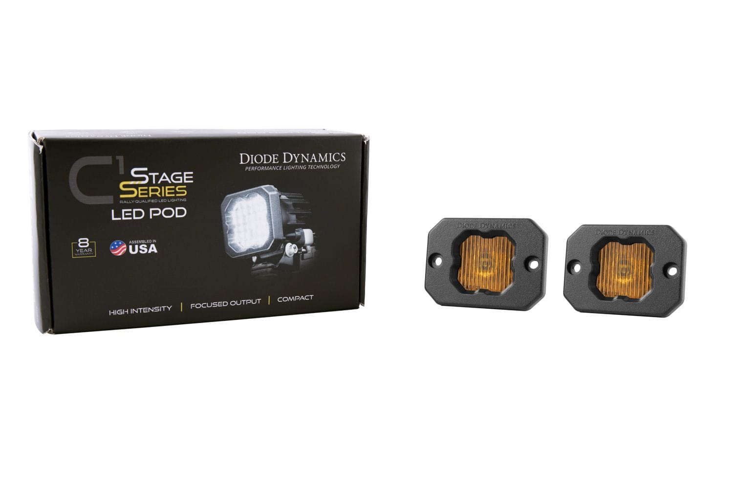 Diode Dynamics SAE Fog / Amber Stage Series C1 Yellow SAE Fog Flush Mount LED Pod (Pair)