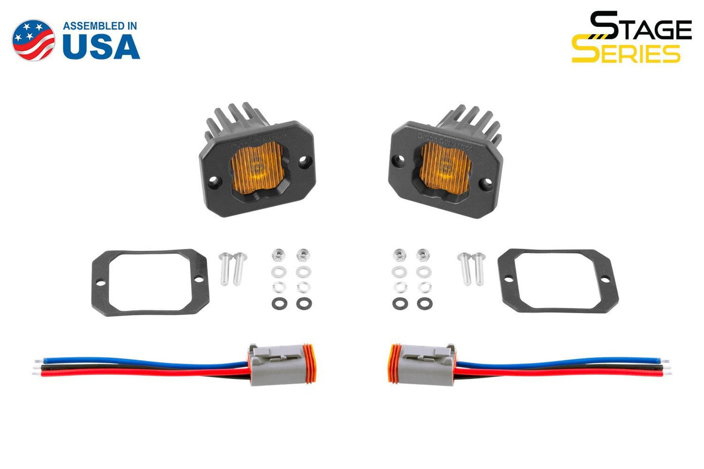 Diode Dynamics SAE Fog / Amber Stage Series C1 Yellow SAE Fog Flush Mount LED Pod (Pair)