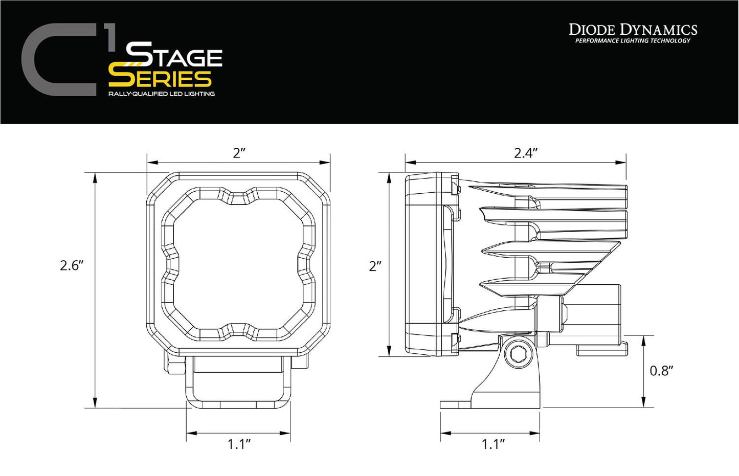 Diode Dynamics SAE Fog / Amber Stage Series C1 Yellow SAE Fog Standard LED Pod (One)