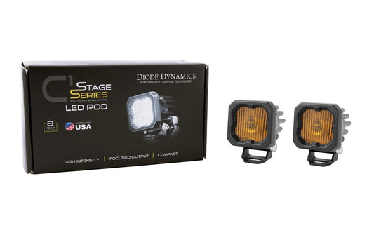 Diode Dynamics SAE Fog / Amber Stage Series C1 Yellow SAE Fog Standard LED Pod (Pair)