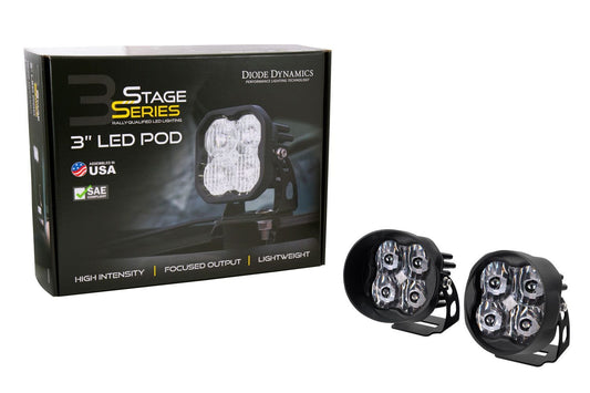 Diode Dynamics SAE Fog / N/A Stage Series 3" SAE White Max Angled LED Pod (Pair)