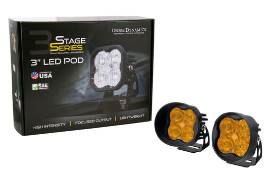 Diode Dynamics SAE Fog / N/A Stage Series 3" SAE Yellow Max Angled LED Pod (Pair)