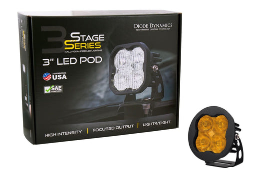 Diode Dynamics SAE Fog / None Stage Series 3" SAE Yellow Max Round LED Pod (One)
