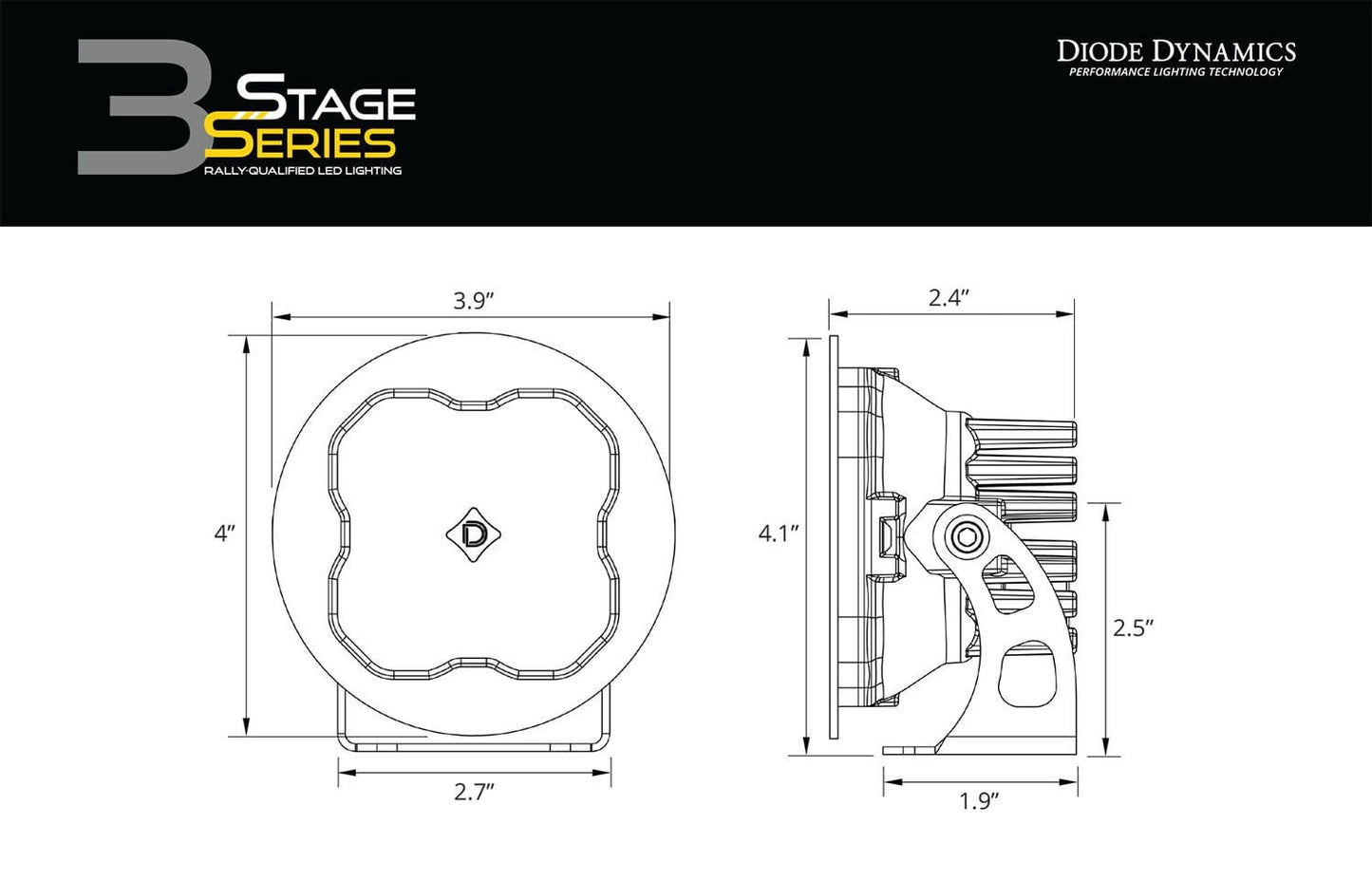 Diode Dynamics SAE Fog / None Stage Series 3" SAE Yellow Max Round LED Pod (Pair)