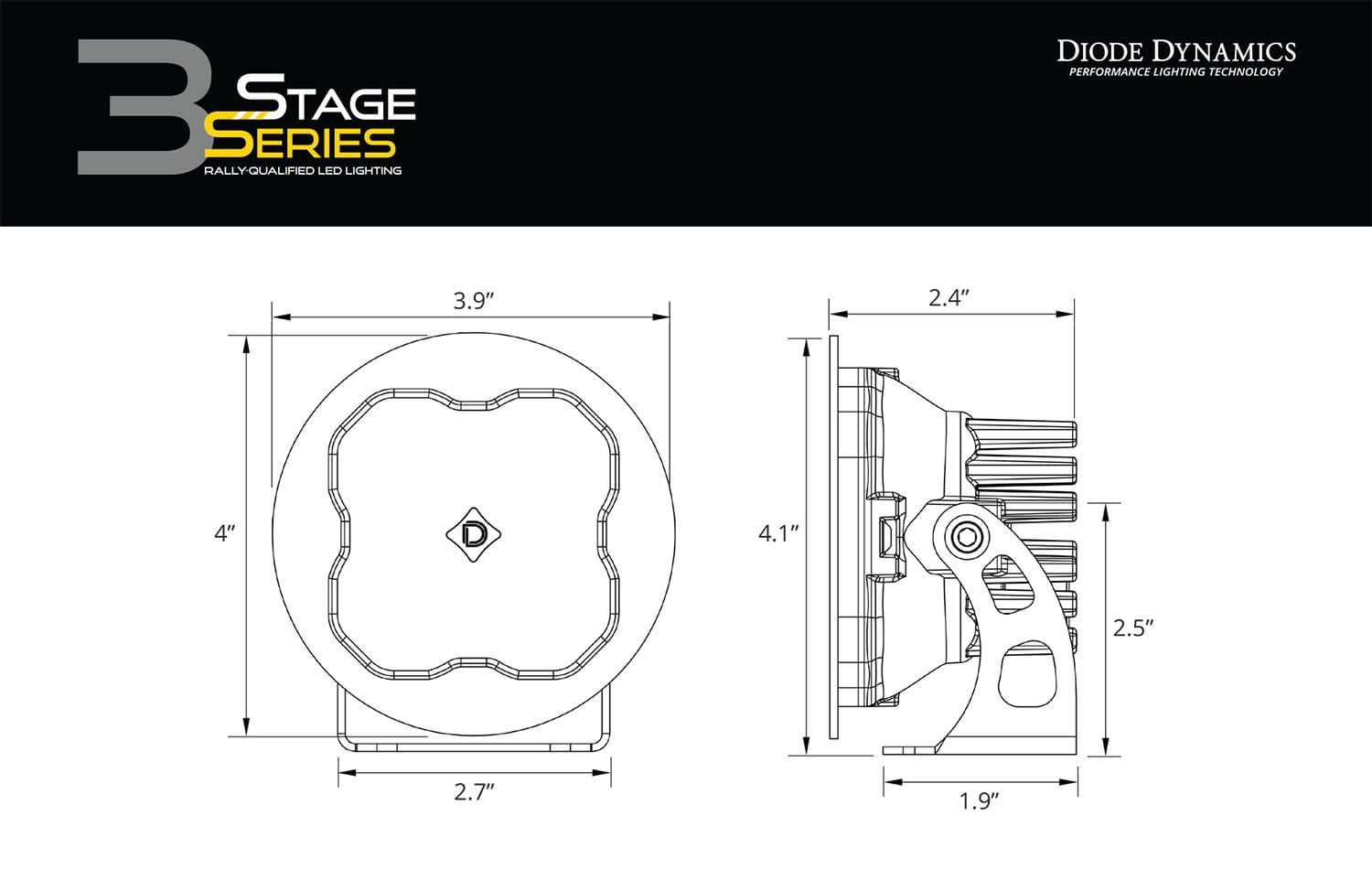 Diode Dynamics SAE Fog / None Stage Series 3" SAE Yellow Max Round LED Pod (Pair)