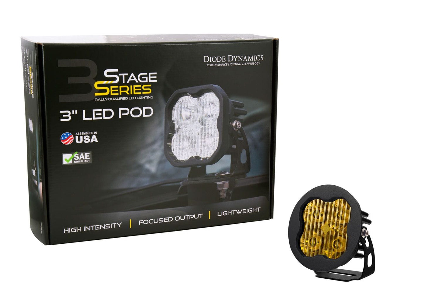 Diode Dynamics SAE Fog / None Stage Series 3" SAE Yellow Pro Round LED Pod (One)