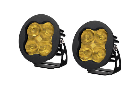 Diode Dynamics SAE Fog / None Stage Series 3" SAE Yellow Pro Round LED Pod (Pair)