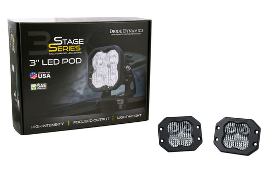 Diode Dynamics Stage Series 3" SAE/DOT White Pro Flush Mount LED Pod (Pair)