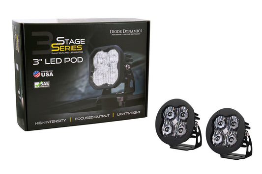 Diode Dynamics Stage Series 3" SAE/DOT White Sport Round LED Pod (Pair)