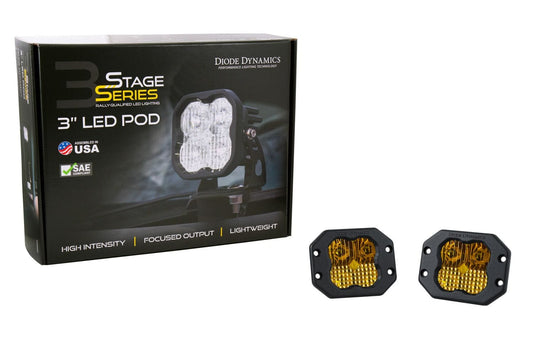Diode Dynamics Stage Series 3" SAE Yellow Pro Flush Mount LED Pod (Pair)