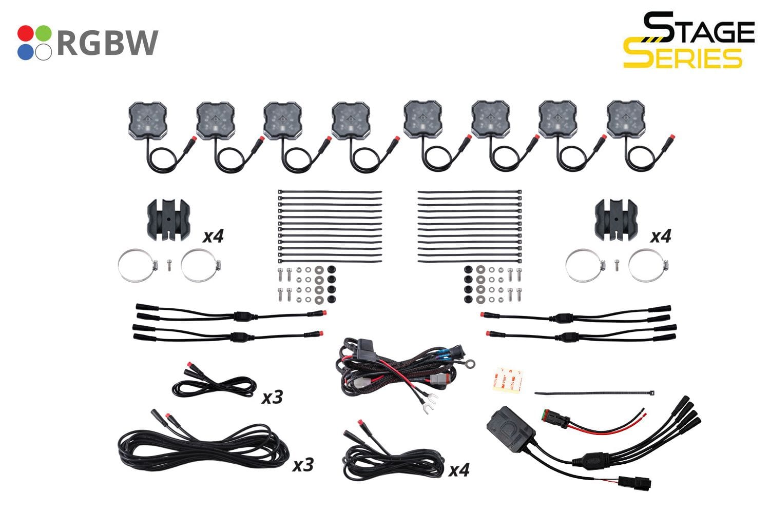 Diode Dynamics Stage Series Universal Rock Light SXS Installer Kit (8-Pack)