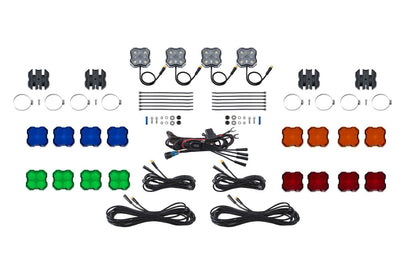 Diode Dynamics White-Diffused / No Stage Series Universal Rock Light SXS Installer Kit (4-Pack)