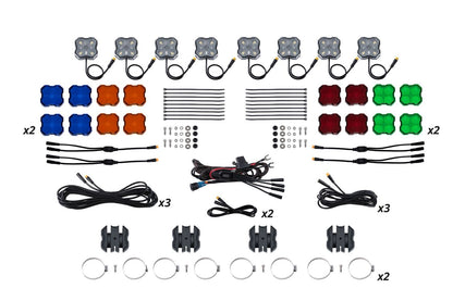 Diode Dynamics White-Diffused / No Stage Series Universal Rock Light SXS Installer Kit (8-Pack)