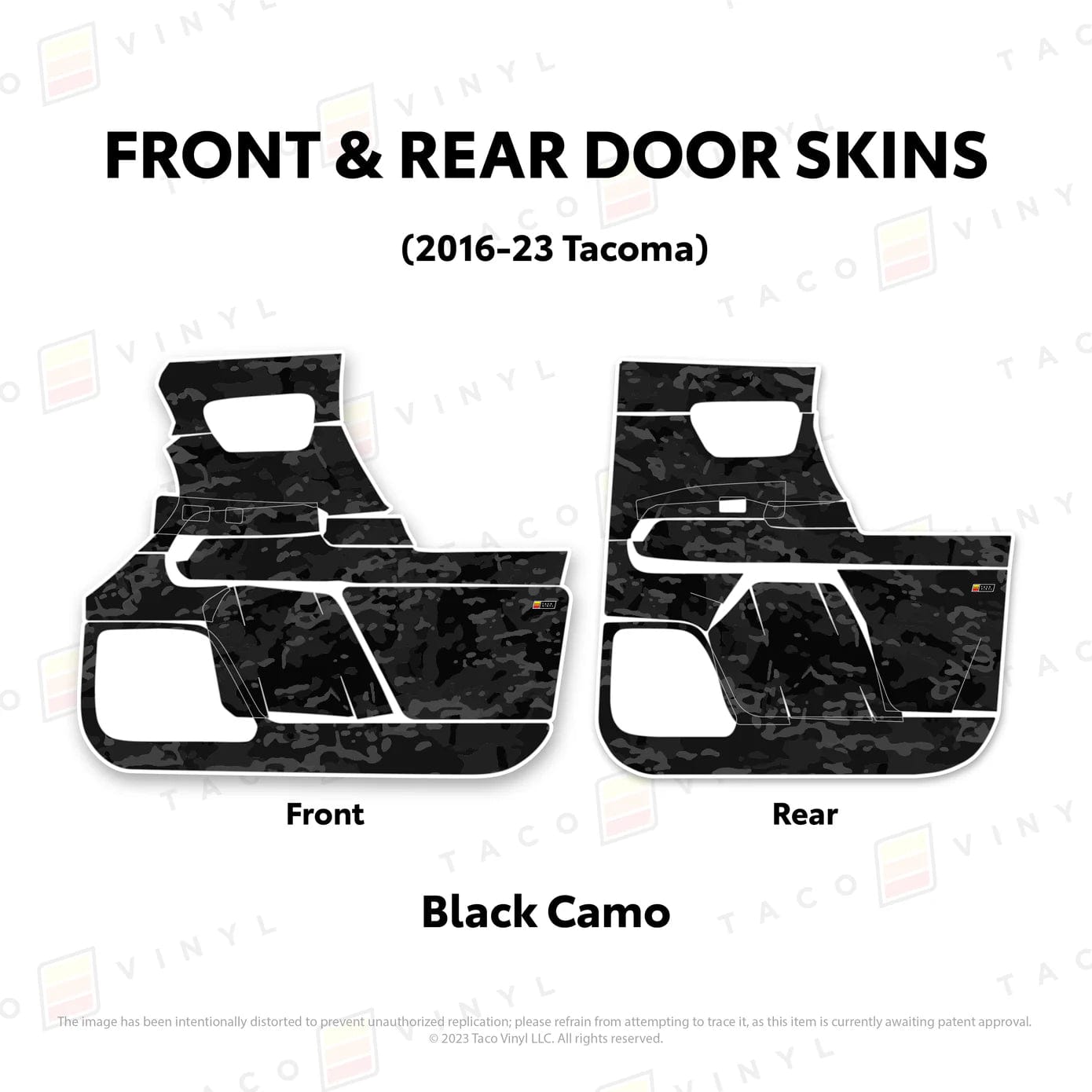 TacomaForce Front and Rear / Black Camo 2016-2023 3rd Gen Tacoma Door Skins – Ultimate Protection & Style