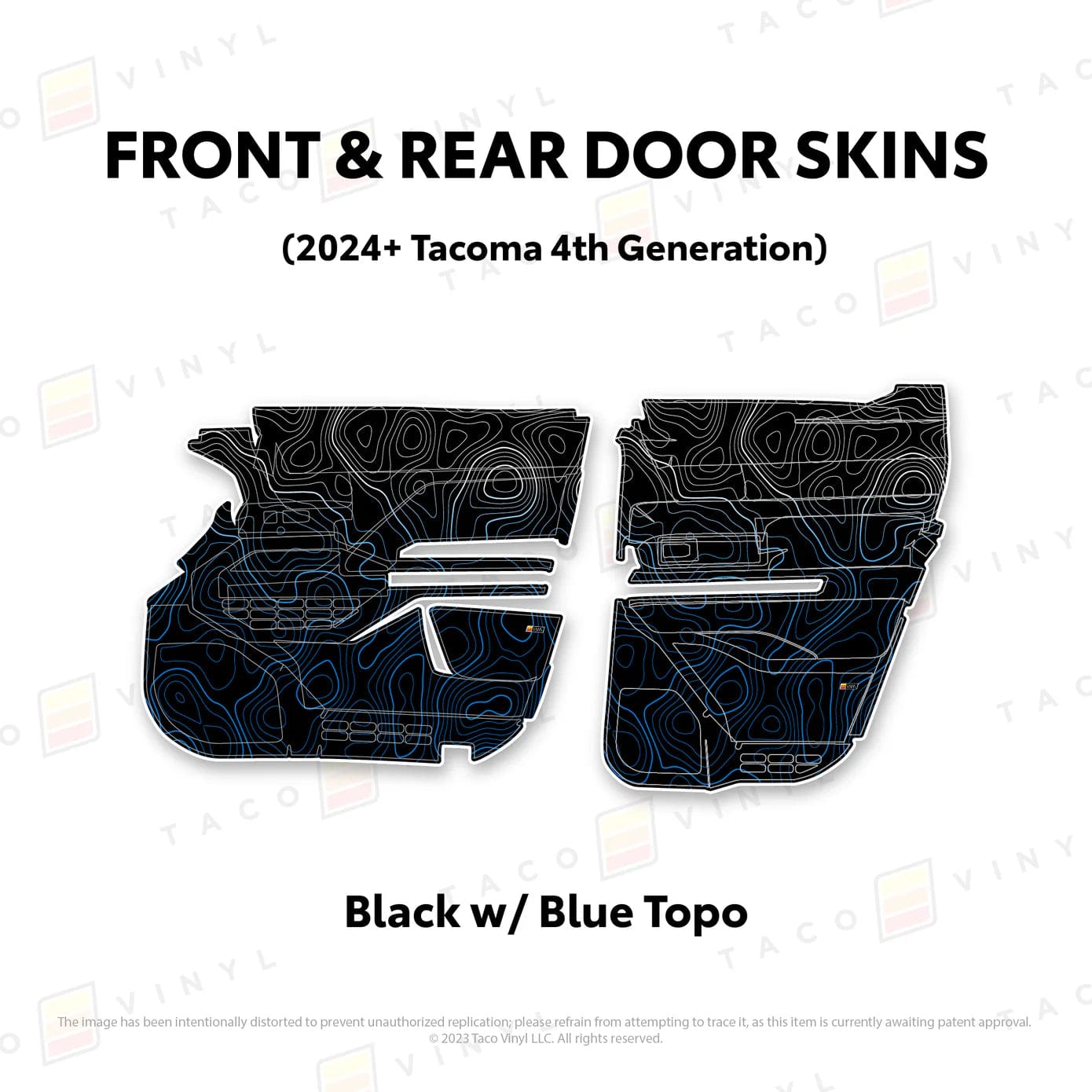 TacomaForce Front and Rear / Black w/ Blue Scheme Topo 4th Gen Tacoma Door Skins