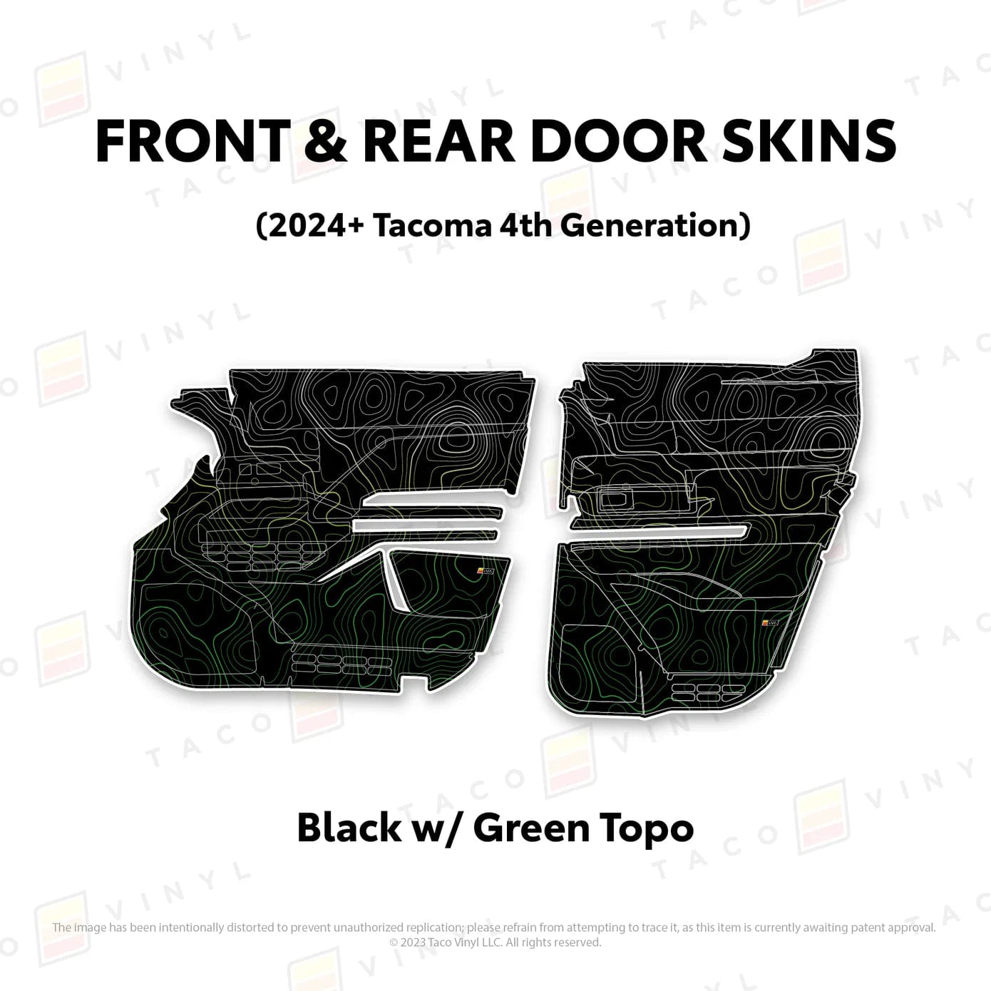 TacomaForce Front and Rear / Black w/ Green Scheme Topo 4th Gen Tacoma Door Skins