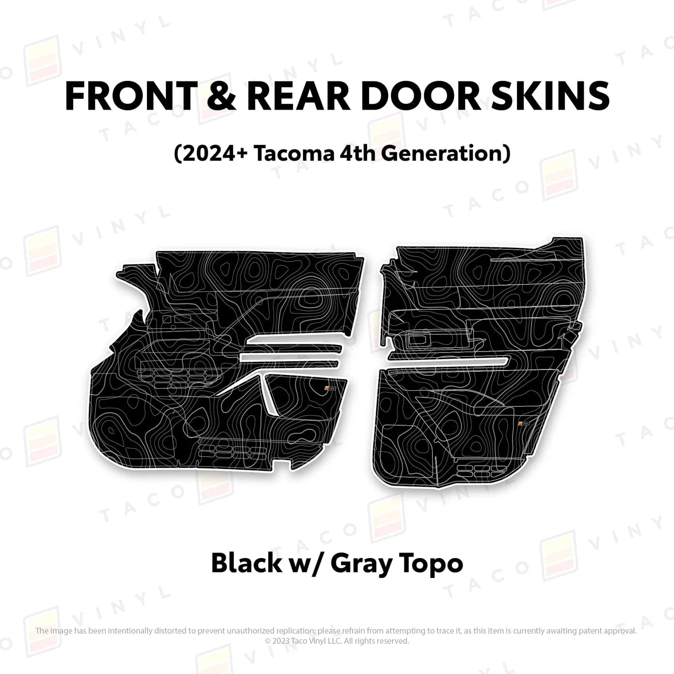 TacomaForce Front and Rear / Black w/ grey Scheme Topo 4th Gen Tacoma Door Skins