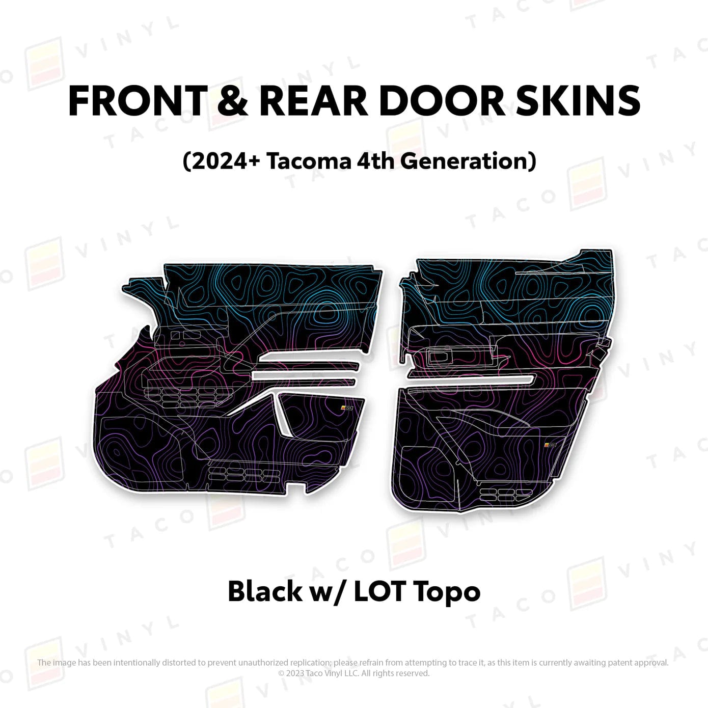 TacomaForce Front and Rear / Black w/ LOT Scheme Topo 4th Gen Tacoma Door Skins