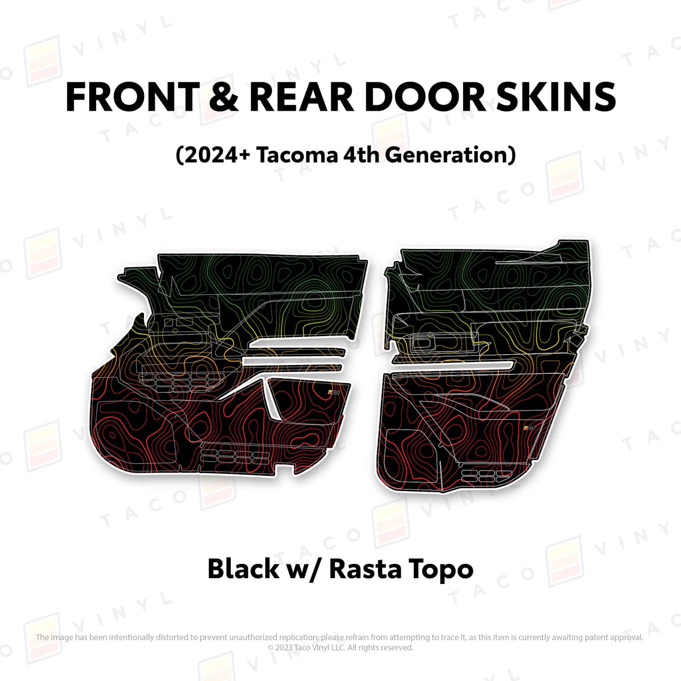 TacomaForce Front and Rear / Black w/ Rasta Scheme Topo 4th Gen Tacoma Door Skins