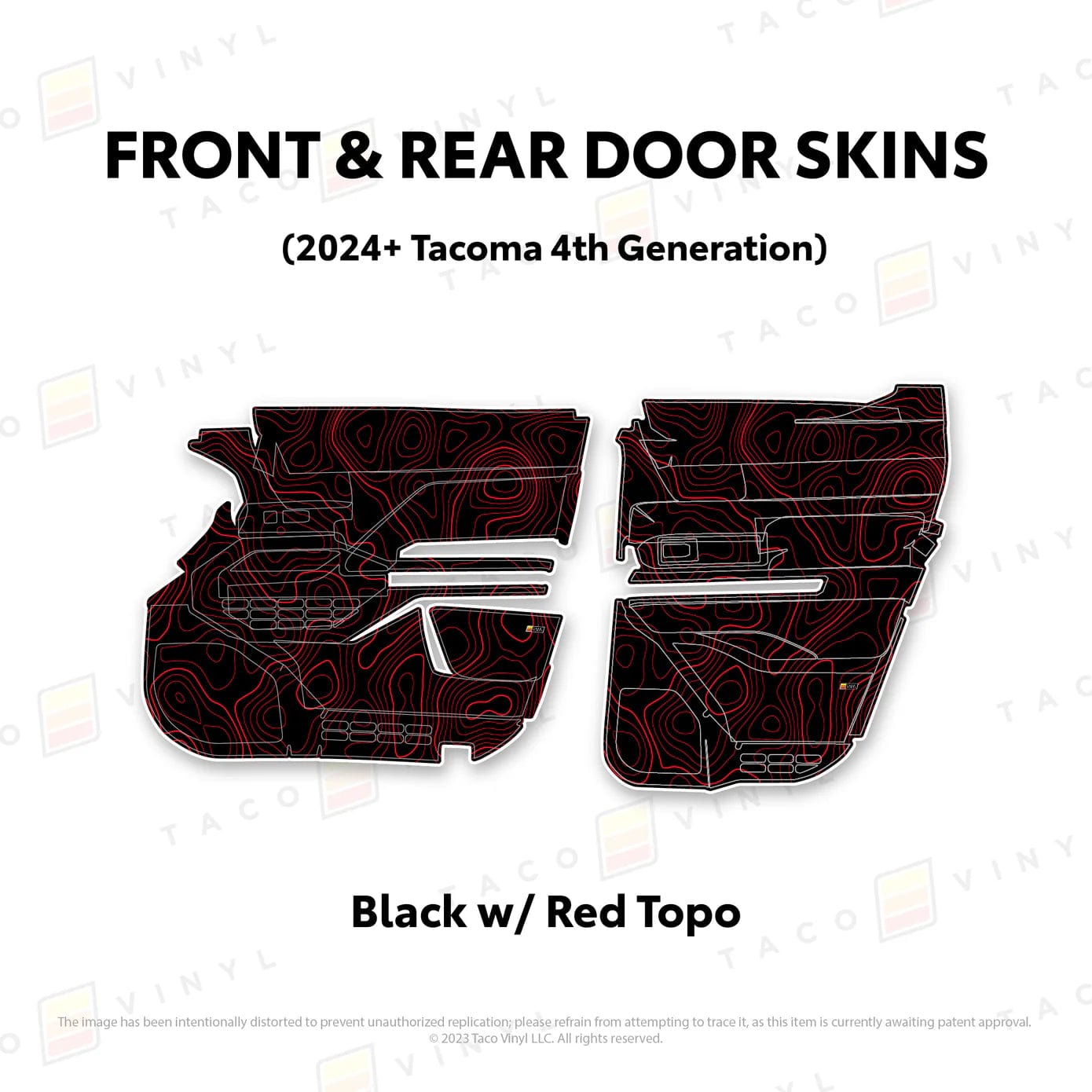 TacomaForce Front and Rear / Black w/ Red Topo 4th Gen Tacoma Door Skins