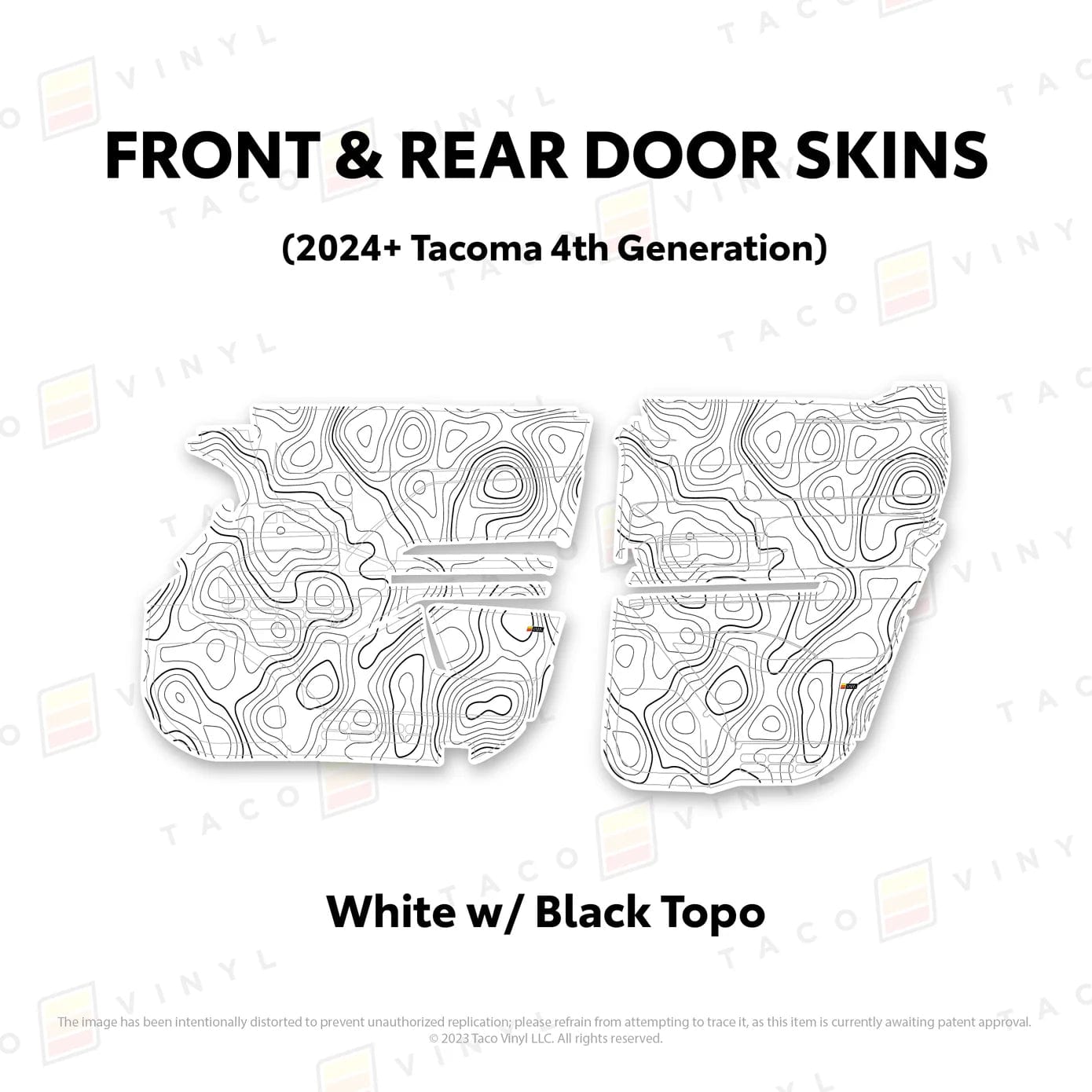 TacomaForce Front and Rear / White w/ Black topo 4th Gen Tacoma Door Skins