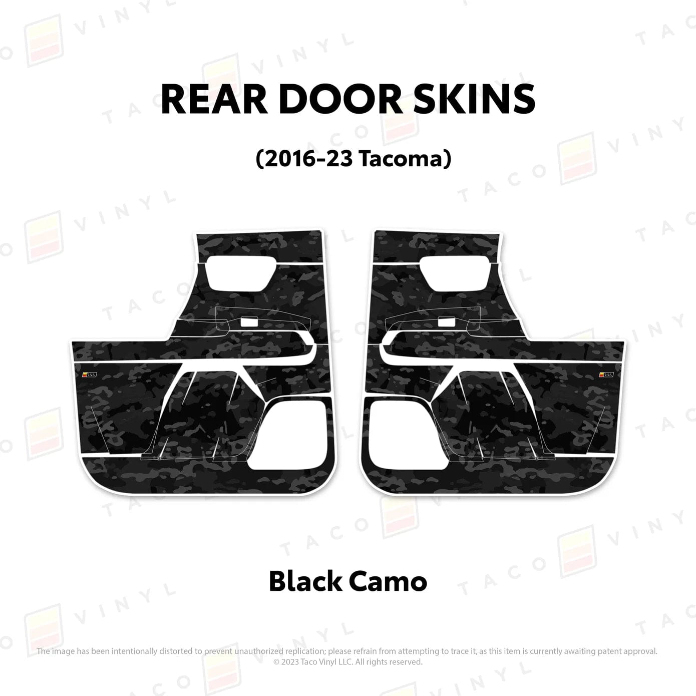 TacomaForce Front Driver/ Passenger / Black Camo 2016-2023 3rd Gen Tacoma Door Skins – Ultimate Protection & Style