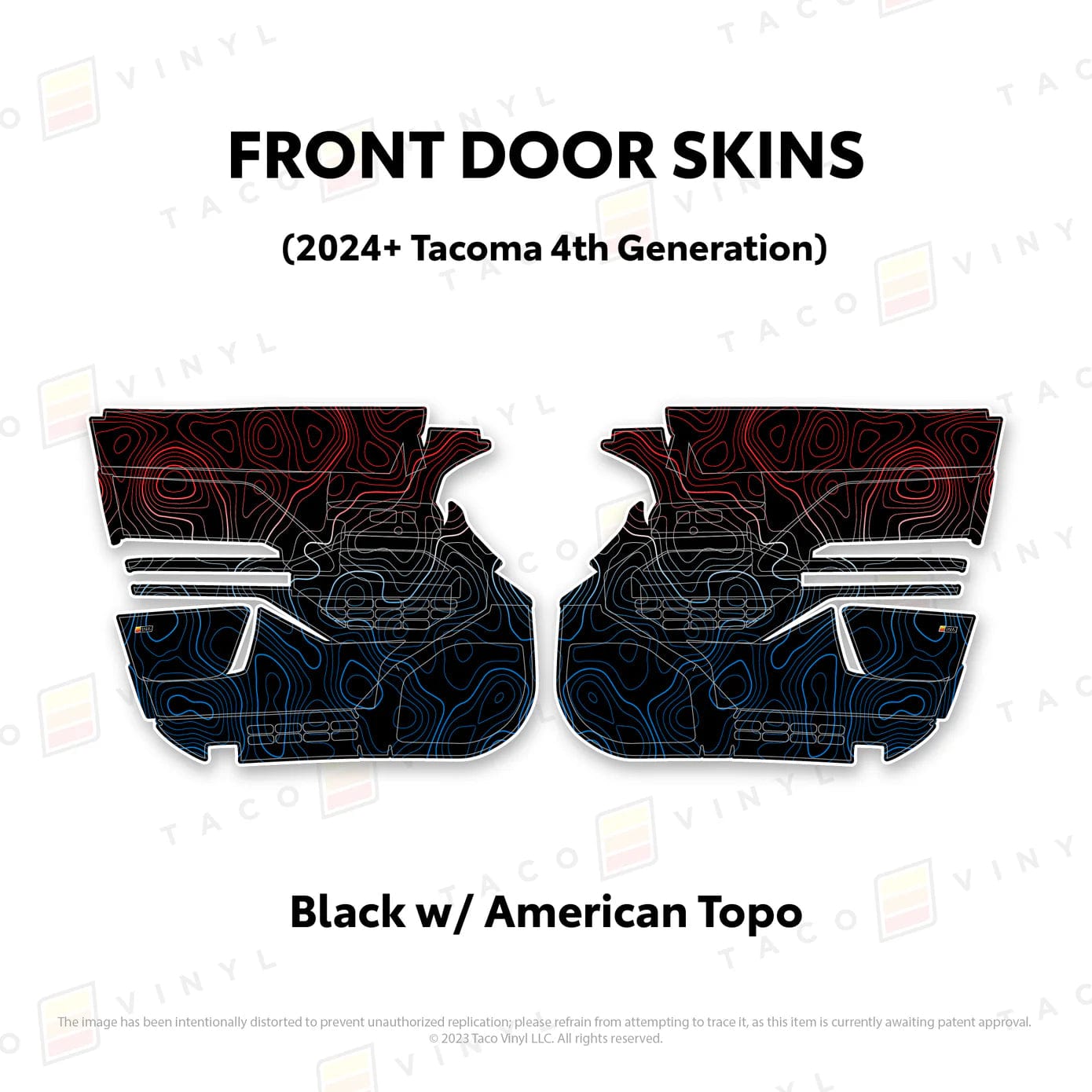 TacomaForce Front Driver/ Passenger / Black w/ American Scheme Topo 4th Gen Tacoma Door Skins