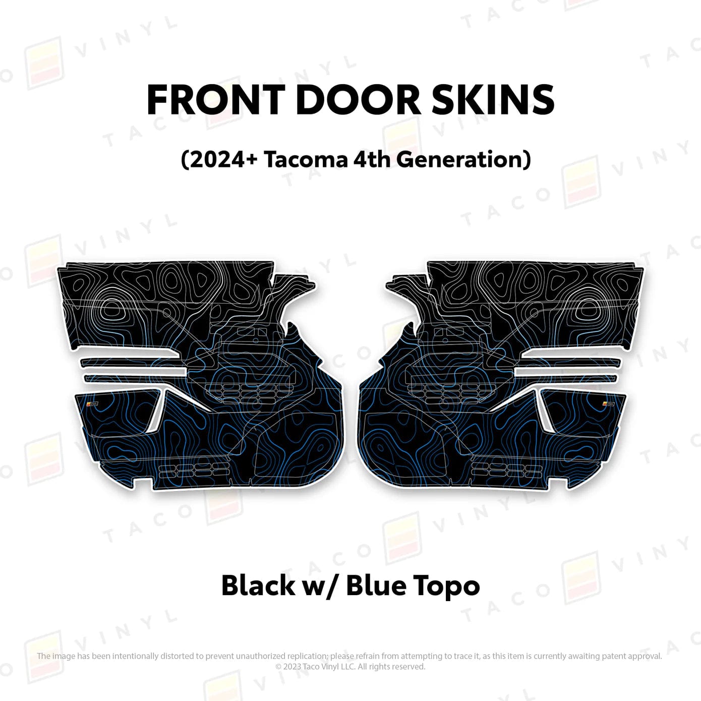 TacomaForce Front Driver/ Passenger / Black w/ Blue Scheme Topo 4th Gen Tacoma Door Skins