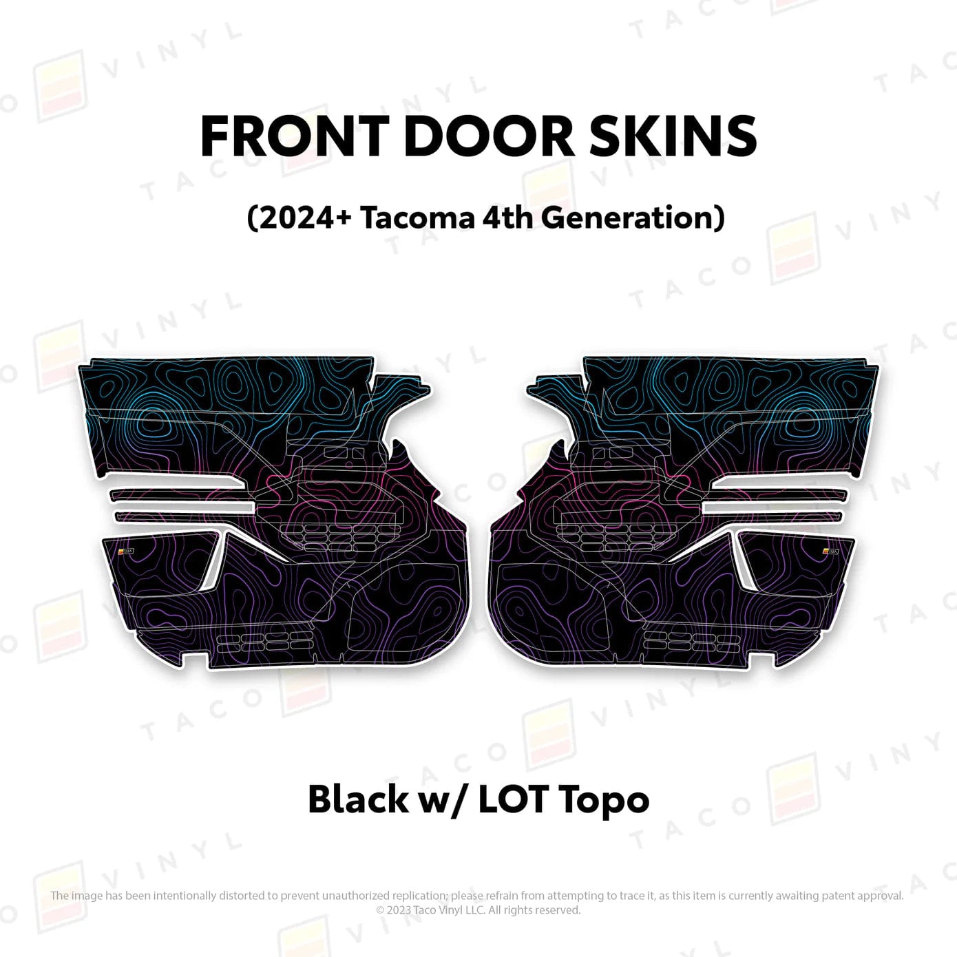 TacomaForce Front Driver/ Passenger / Black w/ LOT Scheme Topo 4th Gen Tacoma Door Skins