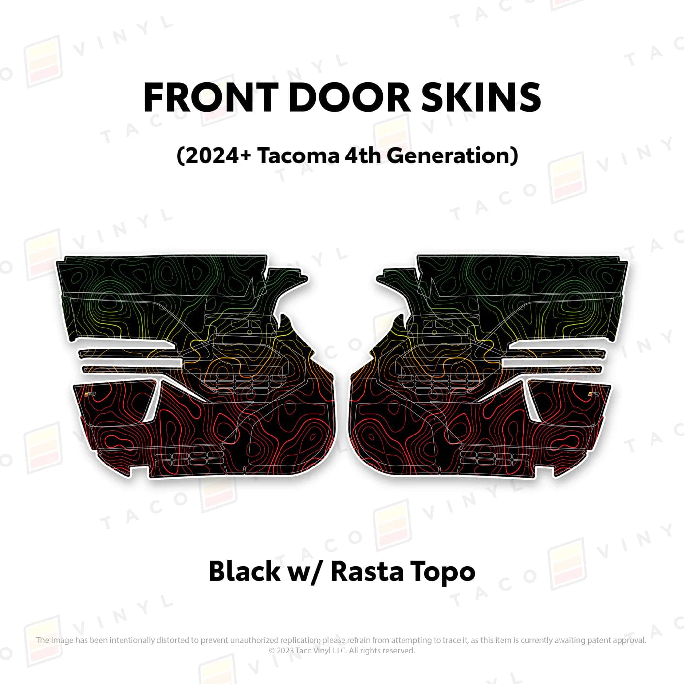 TacomaForce Front Driver/ Passenger / Black w/ Rasta Scheme Topo 4th Gen Tacoma Door Skins