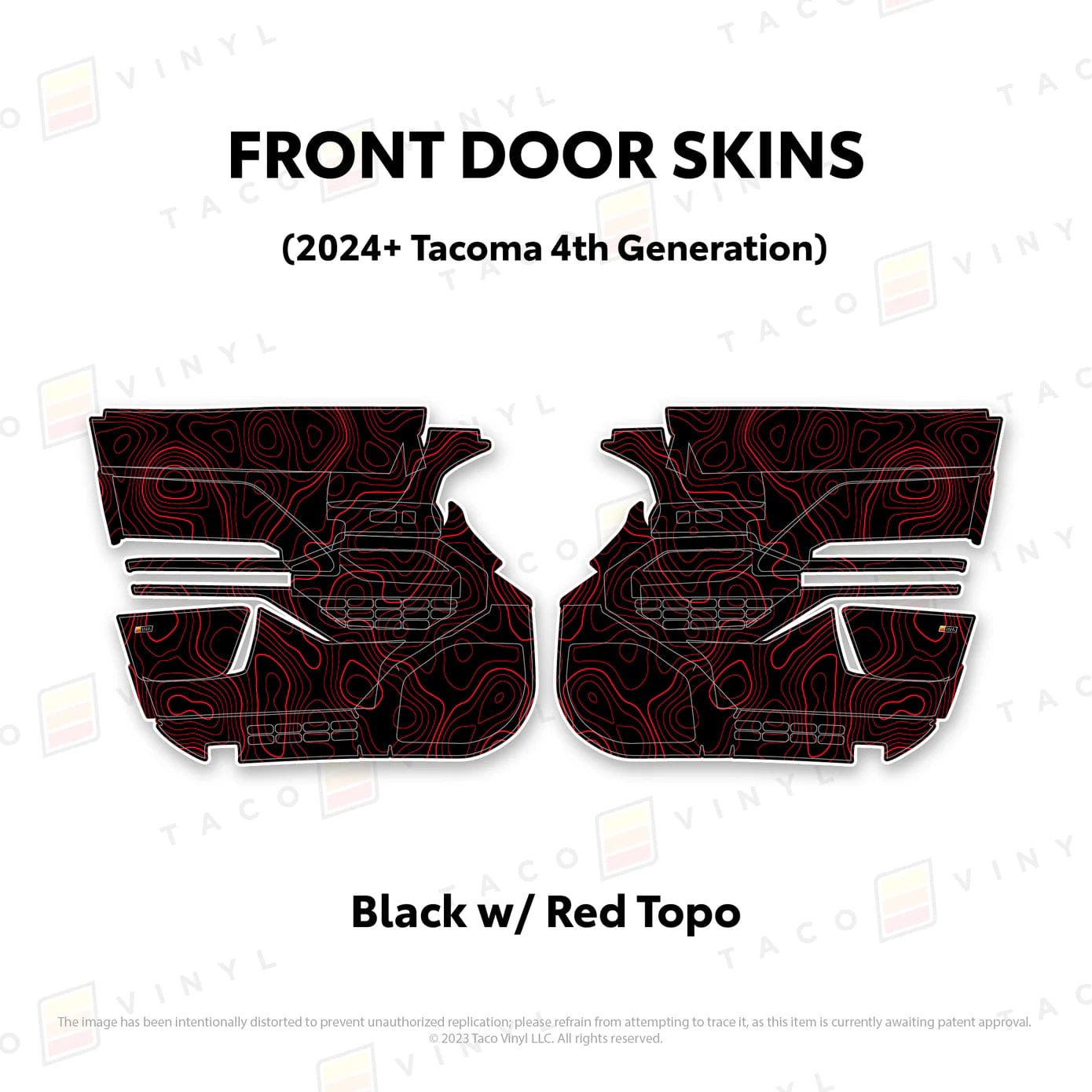 TacomaForce Front Driver/ Passenger / Black w/ Red Topo 4th Gen Tacoma Door Skins