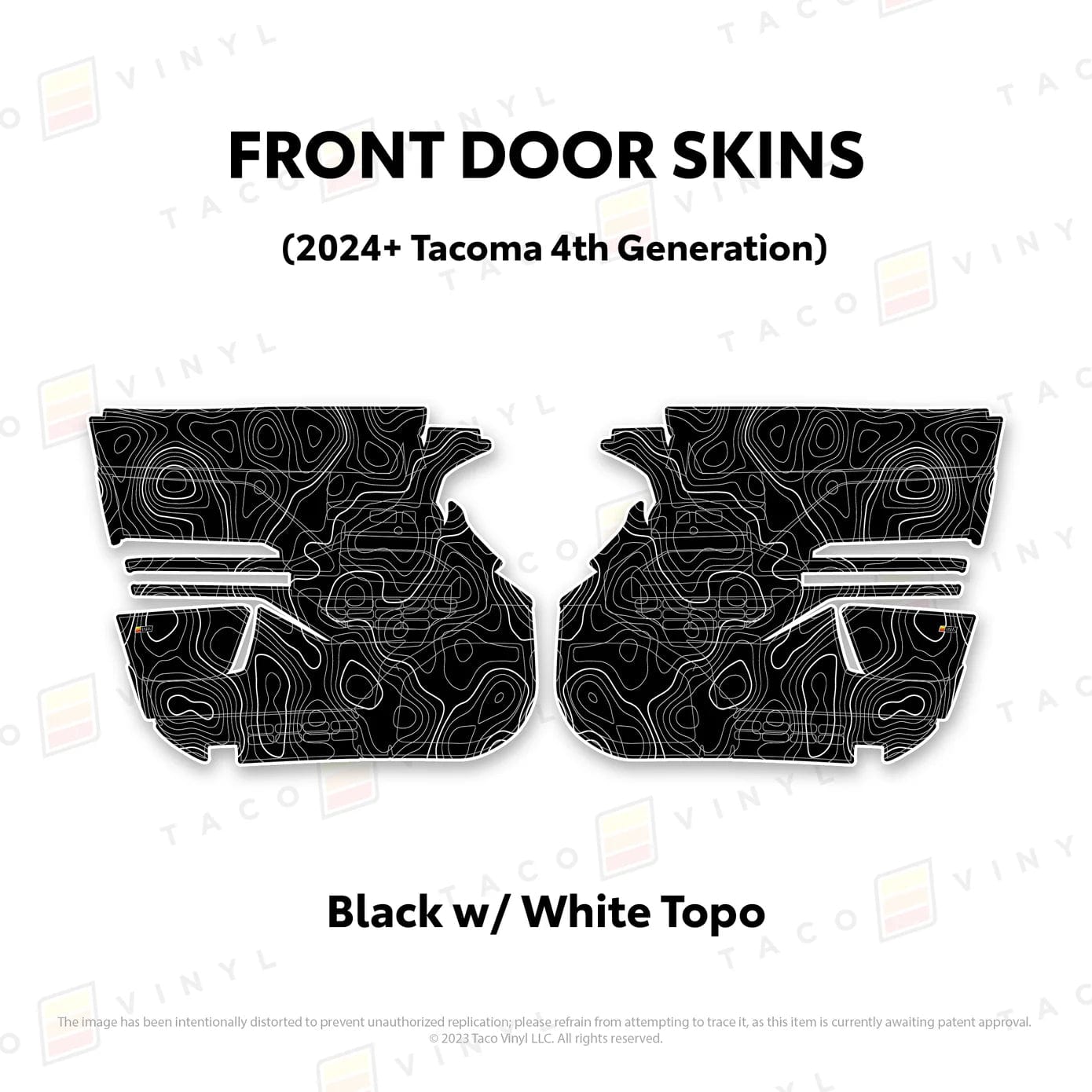 TacomaForce Front Driver/ Passenger / Black w/ White Topo 4th Gen Tacoma Door Skins