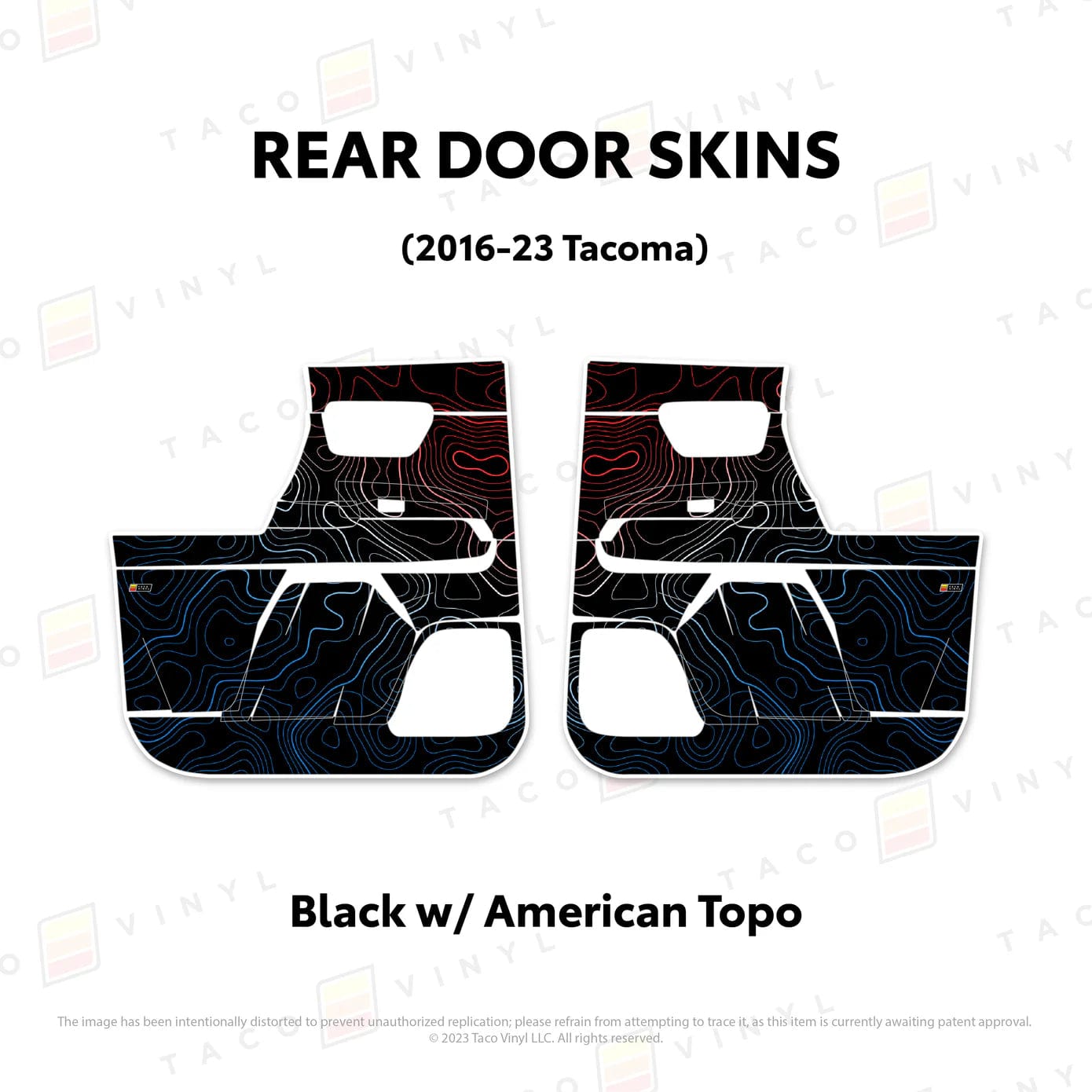 TacomaForce Rear Driver/ Passenger / Black w/ American Scheme Topo 2016-2023 3rd Gen Tacoma Door Skins – Ultimate Protection & Style