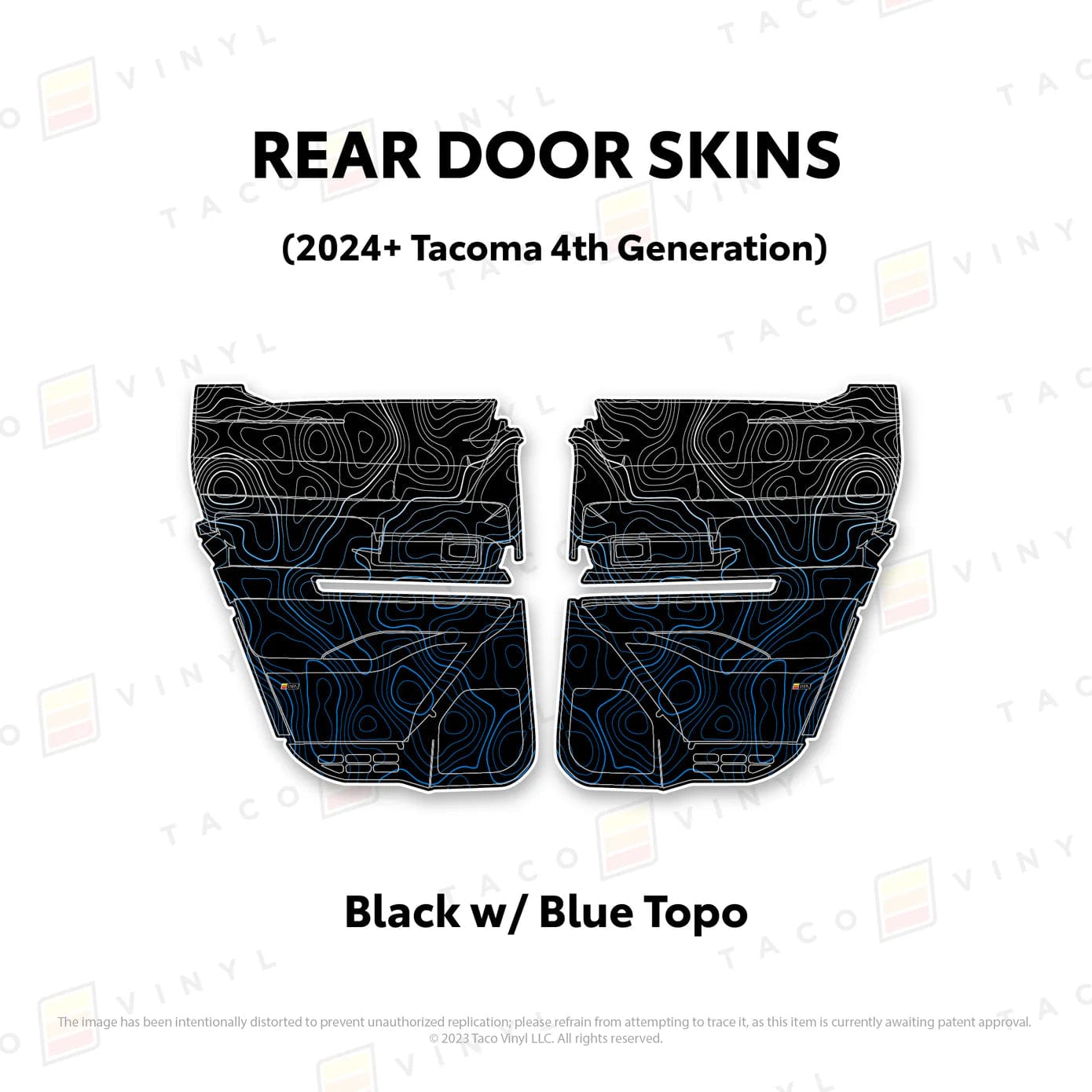 TacomaForce Rear Driver/ Passenger / Black w/ Blue Scheme Topo 4th Gen Tacoma Door Skins