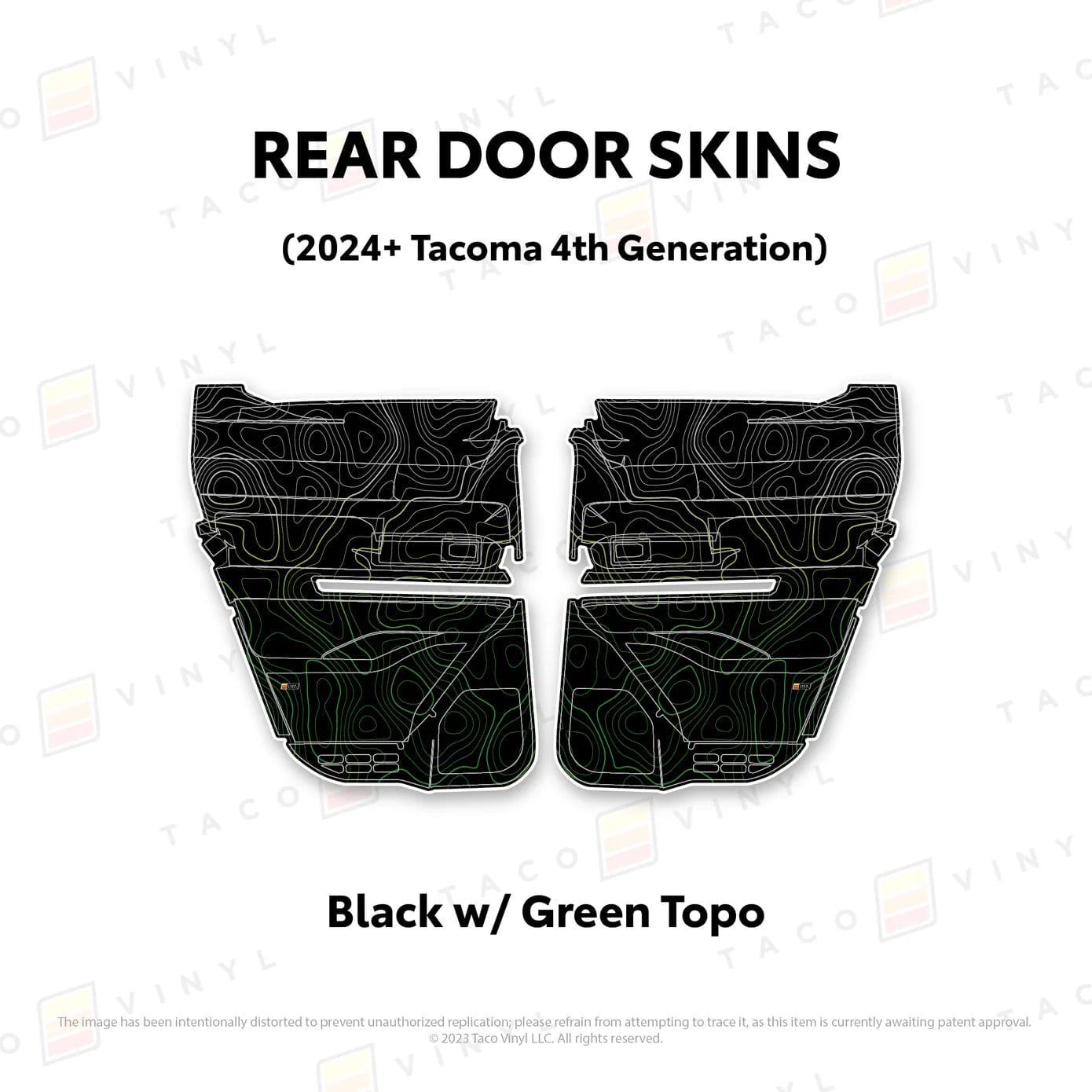 TacomaForce Rear Driver/ Passenger / Black w/ Green Scheme Topo 4th Gen Tacoma Door Skins