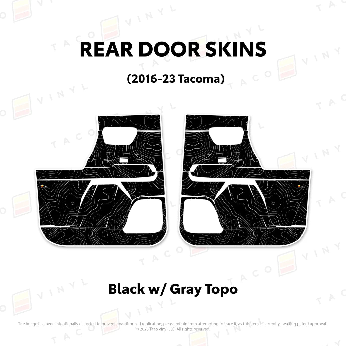 TacomaForce Rear Driver/ Passenger / Black w/ grey Scheme Topo 2016-2023 3rd Gen Tacoma Door Skins – Ultimate Protection & Style