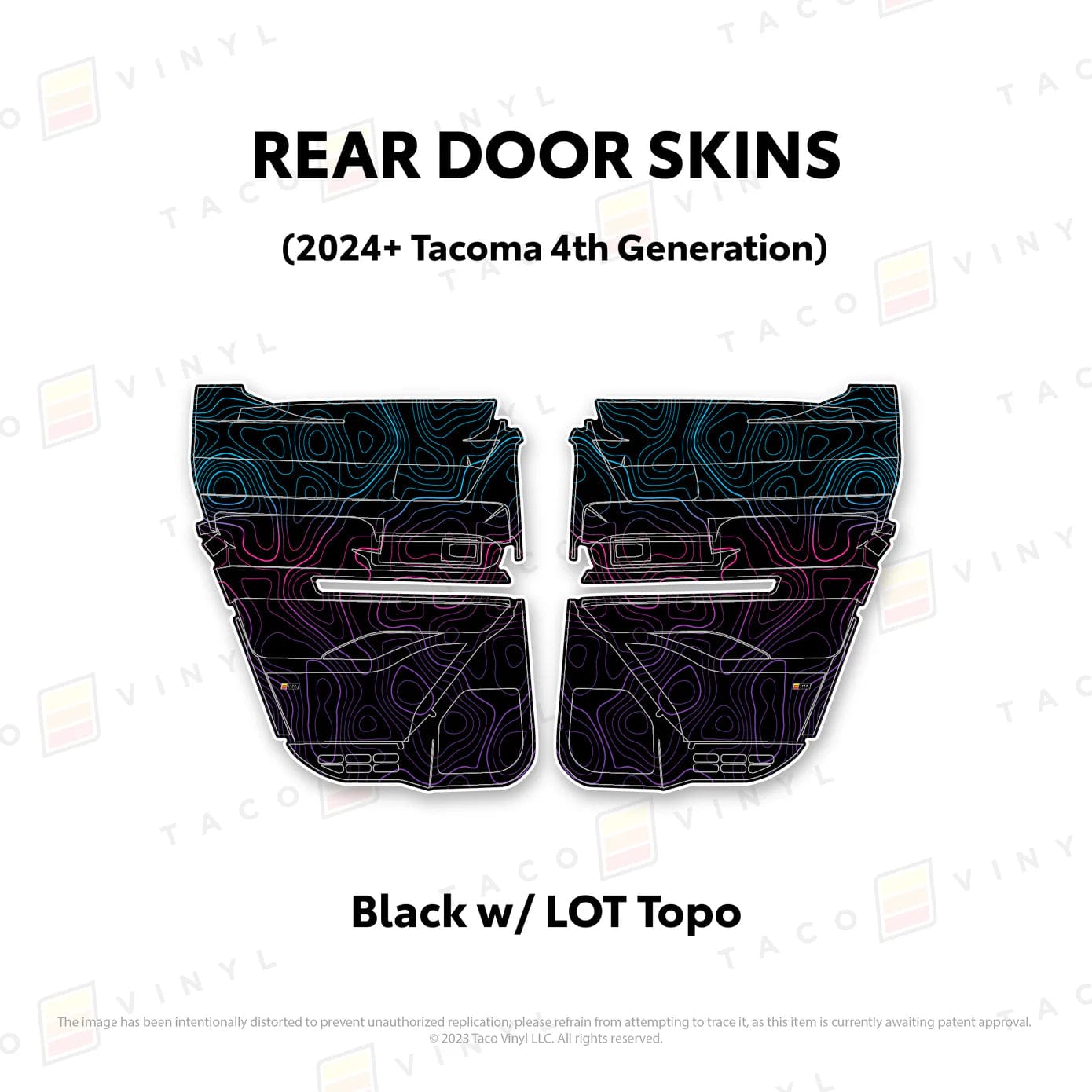 TacomaForce Rear Driver/ Passenger / Black w/ LOT Scheme Topo 4th Gen Tacoma Door Skins