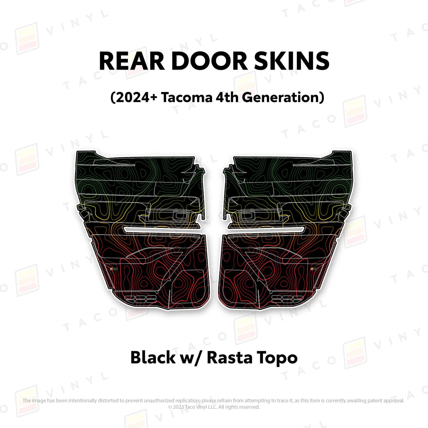 TacomaForce Rear Driver/ Passenger / Black w/ Rasta Scheme Topo 4th Gen Tacoma Door Skins