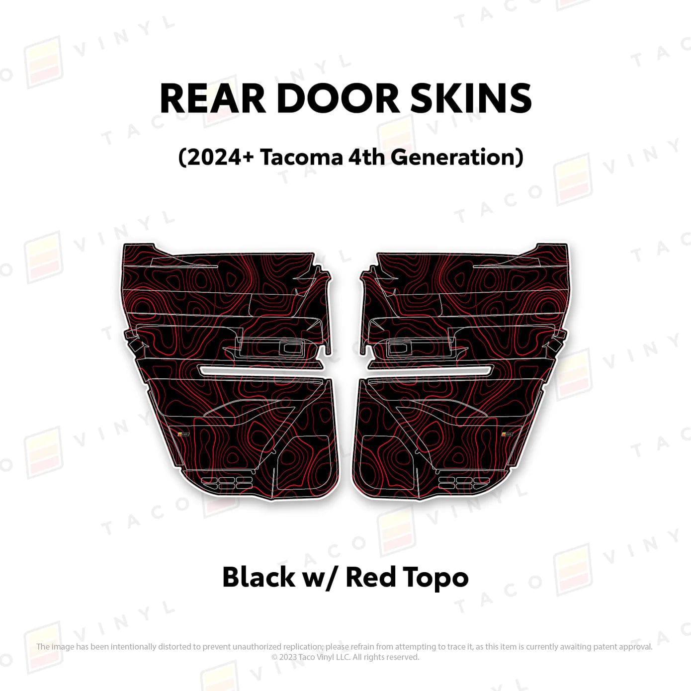 TacomaForce Rear Driver/ Passenger / Black w/ Red Topo 4th Gen Tacoma Door Skins