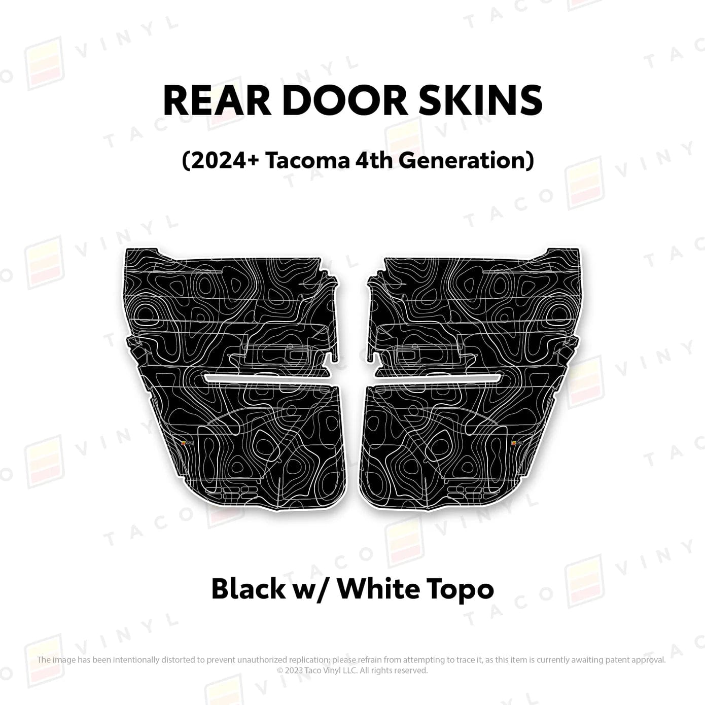 TacomaForce Rear Driver/ Passenger / Black w/ White Topo 4th Gen Tacoma Door Skins