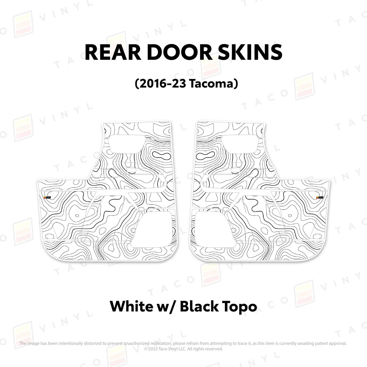 TacomaForce Rear Driver/ Passenger / White w/ Black topo 2016-2023 3rd Gen Tacoma Door Skins – Ultimate Protection & Style